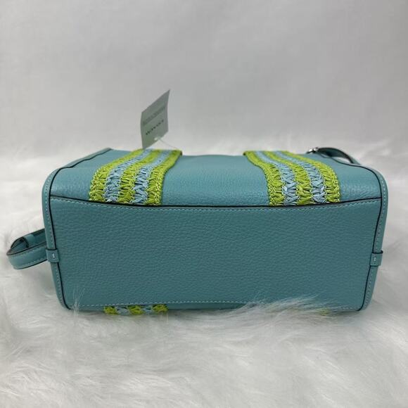 Coach Smith Tote 24 Crossbody In Leather/ Straw Webbing Light Turquoise CBG91 - Picture 7 of 11